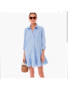 Tuckernuck Light Blue Shirt Dress with Ruffle Hem